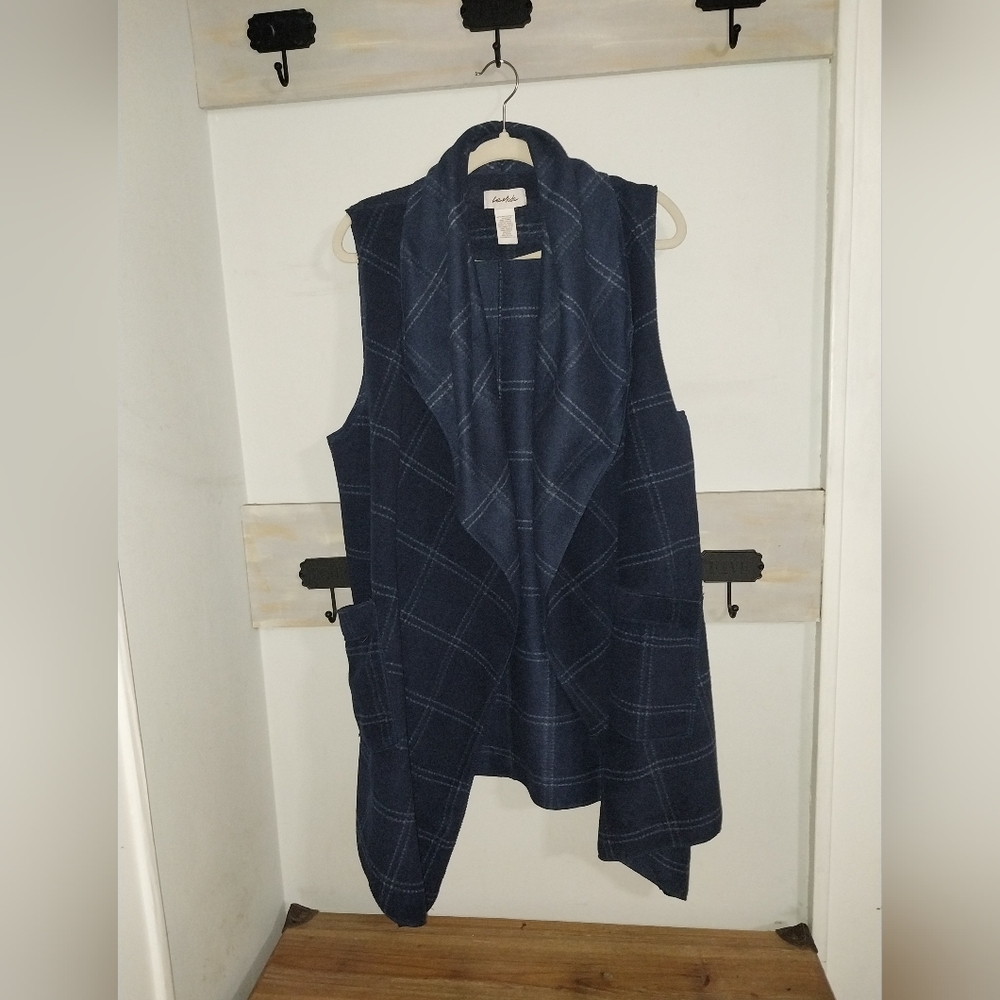 Le Moda navy blue open front fleece vest size 2x